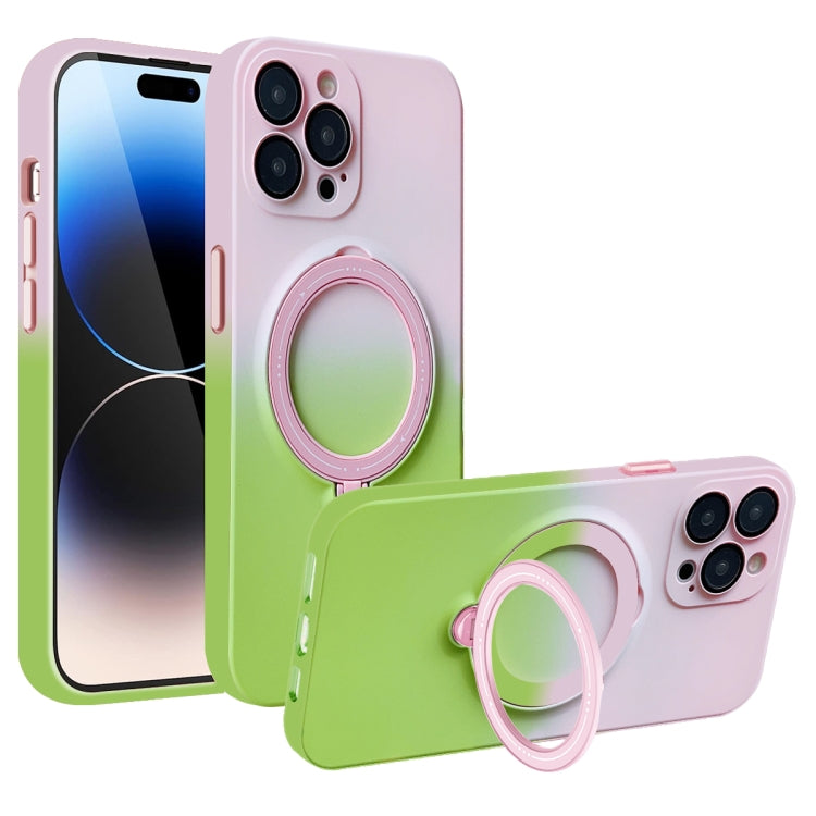 For iPhone 14 Pro Max MagSafe Holder Gradient TPU Phone Case(Pink Green) - iPhone 14 Pro Max Cases by buy2fix | Online Shopping UK | buy2fix