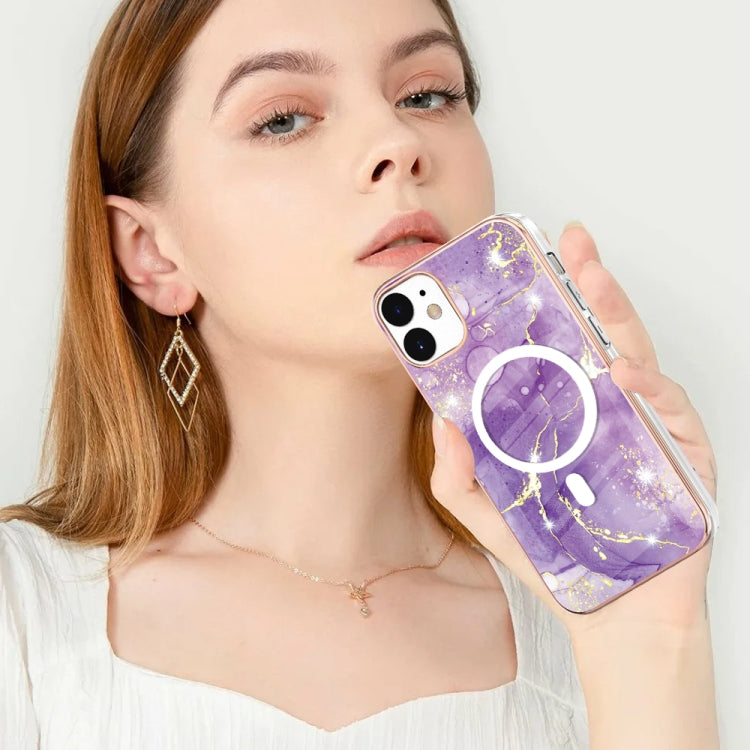 For iPhone 12 / 12 Pro Marble Pattern Dual-side IMD Magsafe TPU Phone Case(Purple 002) - iPhone 12 / 12 Pro Cases by buy2fix | Online Shopping UK | buy2fix