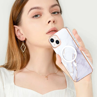 For iPhone 14 Marble Pattern Dual-side IMD Magsafe TPU Phone Case(White 006) - iPhone 14 Cases by buy2fix | Online Shopping UK | buy2fix