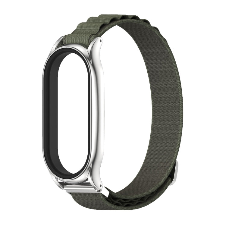 For Xiaomi Mi Band 8 Mijobs Plus Case Nylon Breathable Watch Band(Army Green Silver) - Watch Bands by MIJOBS | Online Shopping UK | buy2fix