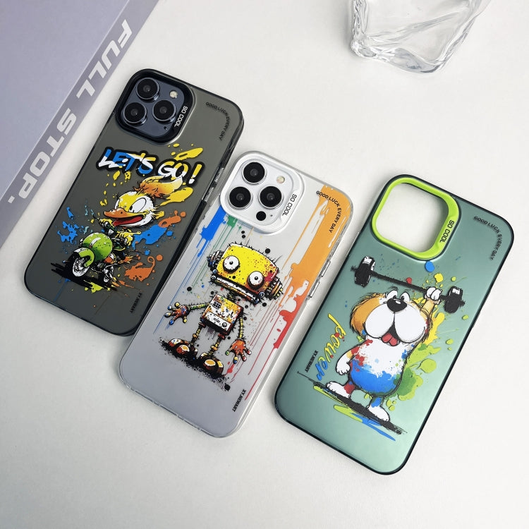 For iPhone 15 Pro Max Double Layer Color Silver Series Animal Oil Painting Phone Case(White Dog) - iPhone 15 Pro Max Cases by buy2fix | Online Shopping UK | buy2fix