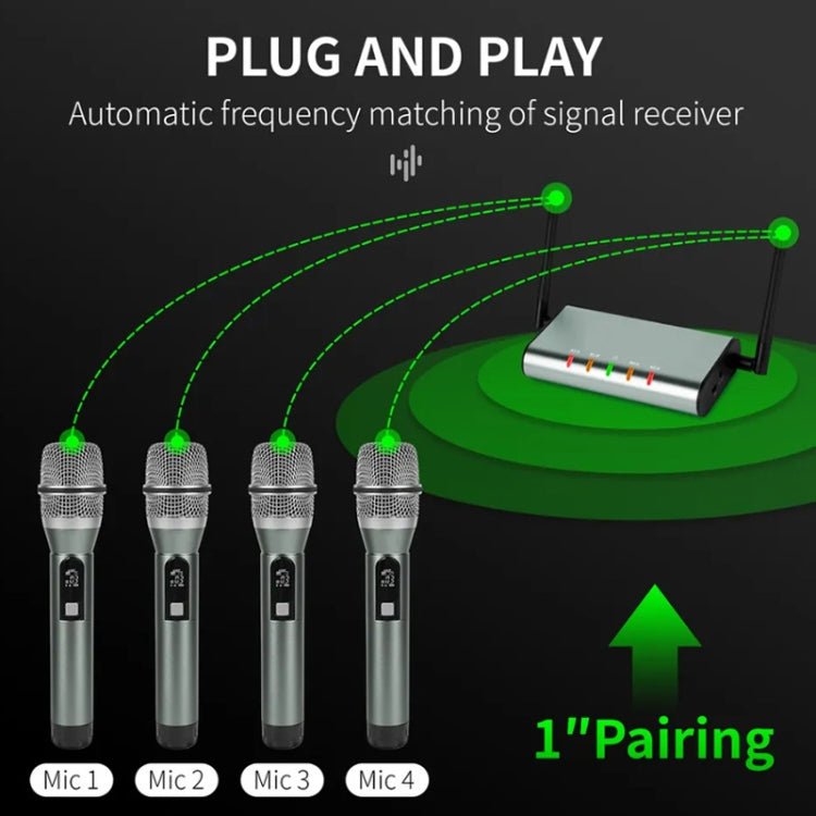 XTUGA U-F4600 Professional 4-Channel UHF Wireless Microphone System with 4 Handheld Microphone(UK Plug) - Microphone by XTUGA | Online Shopping UK | buy2fix