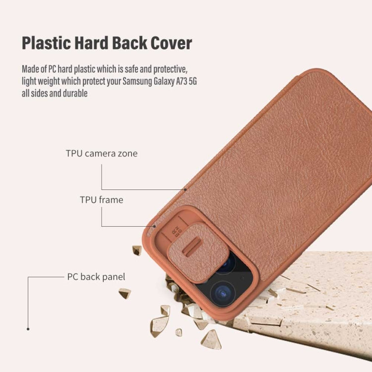 For iPhone 15 NILLKIN QIN Series Pro Sliding Camera Cover Design Leather Phone Case(Brown) - iPhone 15 Cases by NILLKIN | Online Shopping UK | buy2fix