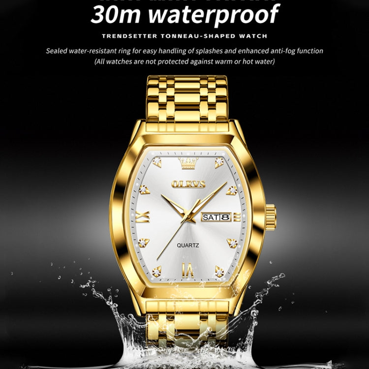 OLEVS 5528 Men Business Dual Calendar Wine Barrel Waterproof Quartz Watch(White + Gold) - Metal Strap Watches by OLEVS | Online Shopping UK | buy2fix
