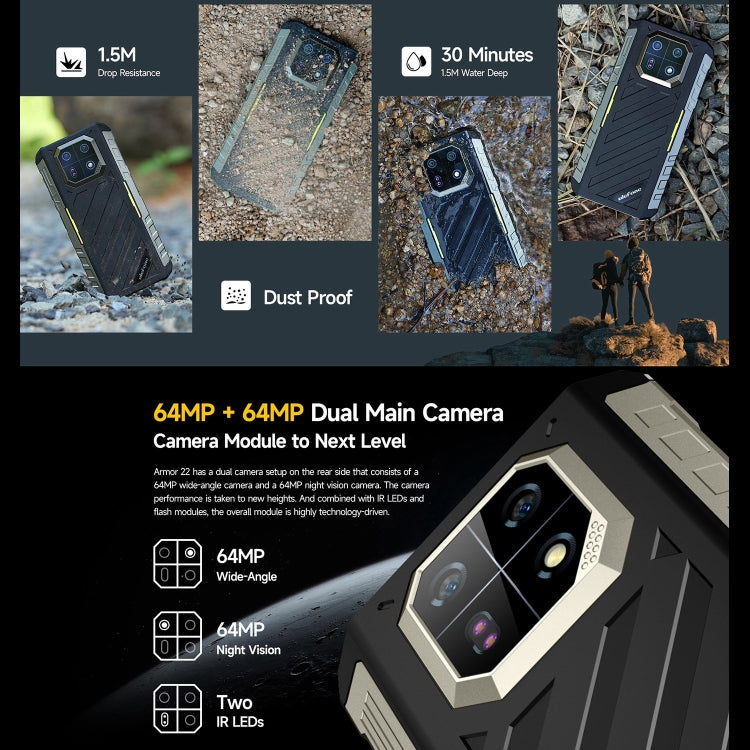 Ulefone Armor 22, 8GB+128GB, IP68/IP69K Rugged Phone, 6.58 inch Android 13 MediaTek Helio G96 Octa Core, Network: 4G, NFC, OTG(All Black) - Ulefone by Ulefone | Online Shopping UK | buy2fix