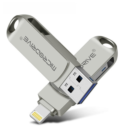 MicroDrive 2 In 1  8 Pin + USB 2.0 Portable Metal USB Flash Disk, Capacity:256GB(Silver) - USB Flash Drives by MICRODRIVE | Online Shopping UK | buy2fix