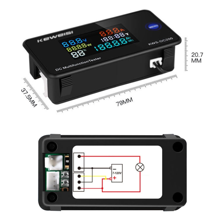 KWS-DC200-10A 8-120V DC Digital Display Voltage Current Watch Built in Shunt(Black) - Current & Voltage Tester by buy2fix | Online Shopping UK | buy2fix