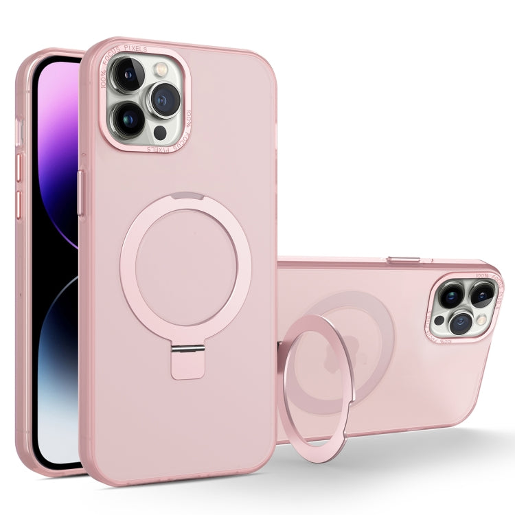 For iPhone 11 Pro Max MagSafe Metal Holder Frosted Translucent Phone Case(Pink) - iPhone 11 Pro Max Cases by buy2fix | Online Shopping UK | buy2fix