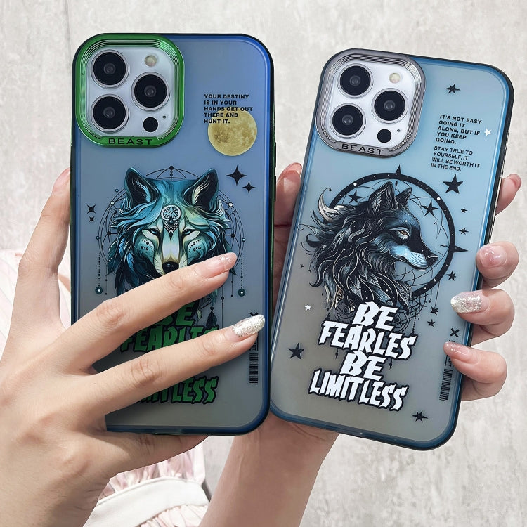 For iPhone 14 Aurora Series Painted Pattern Phone Case(Wolf) - iPhone 14 Cases by buy2fix | Online Shopping UK | buy2fix