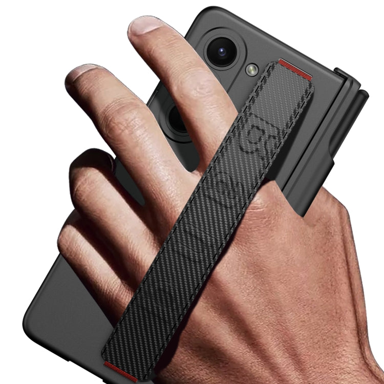 For Samsung Galaxy Z Fold5 GKK Integrated Magnetic Folding Hinge Phone Case with Wrist Strap & Pen Holder(Carbon Fiber) - Galaxy Z Fold5 Cases by GKK | Online Shopping UK | buy2fix