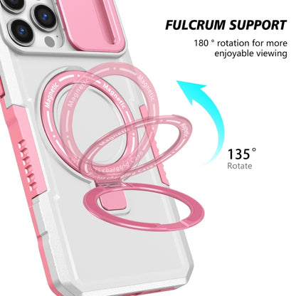 For iPhone 13 Pro Max Sliding Camshield Magsafe Holder TPU Hybrid PC Phone Case(Pink White) - iPhone 13 Pro Max Cases by buy2fix | Online Shopping UK | buy2fix