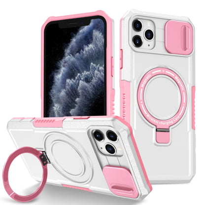 For iPhone 11 Pro Max Sliding Camshield Magsafe Holder TPU Hybrid PC Phone Case(Pink White) - iPhone 11 Pro Max Cases by buy2fix | Online Shopping UK | buy2fix