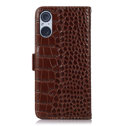 For Sony Xperia 5 V Crocodile Top Layer Cowhide Leather Phone Case(Brown) - Sony Cases by buy2fix | Online Shopping UK | buy2fix