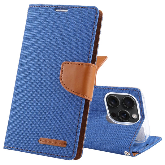 For iPhone 15 Pro Max GOOSPERY CANVAS DIARY Fabric Texture Flip Leather Phone Case(Blue) - iPhone 15 Pro Max Cases by GOOSPERY | Online Shopping UK | buy2fix
