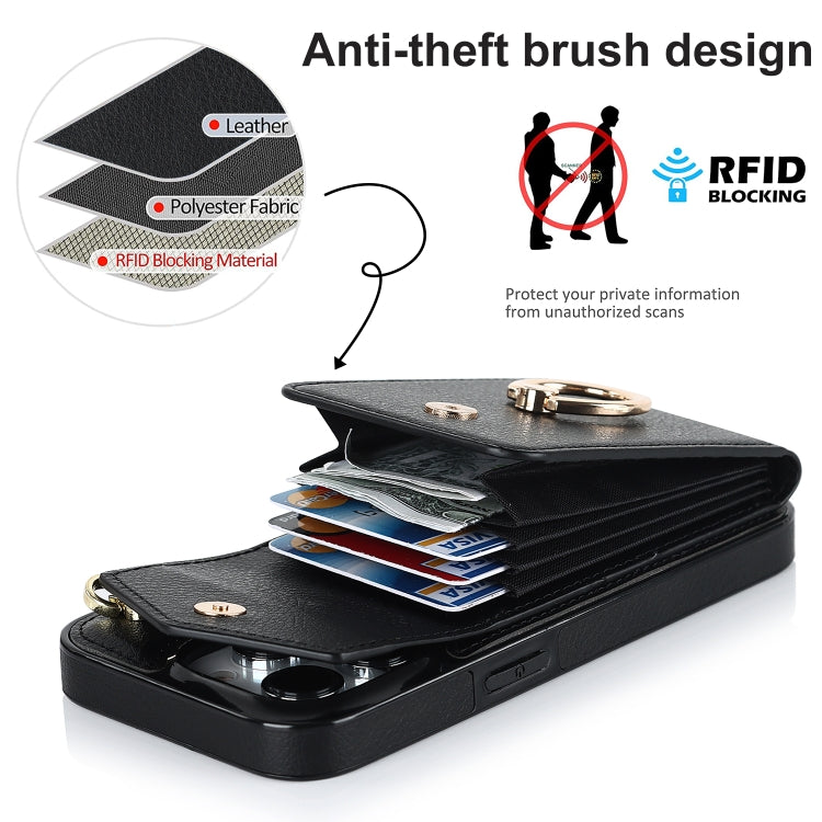 For iPhone 15 Pro Max Ring Holder RFID Card Slot Phone Case(Black) - iPhone 15 Pro Max Cases by buy2fix | Online Shopping UK | buy2fix