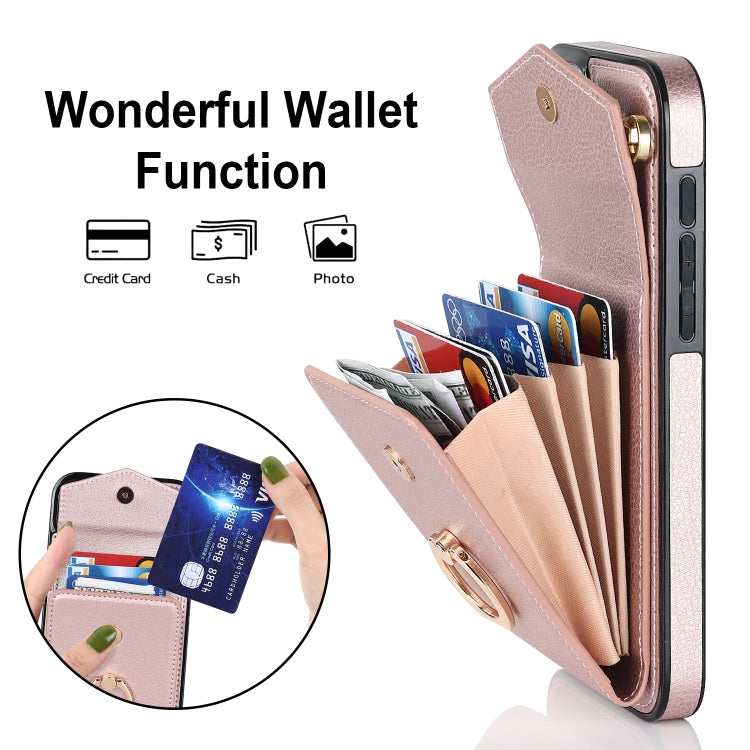 For iPhone 15 Pro Max Ring Holder RFID Card Slot Phone Case(Rose Gold) - iPhone 15 Pro Max Cases by buy2fix | Online Shopping UK | buy2fix