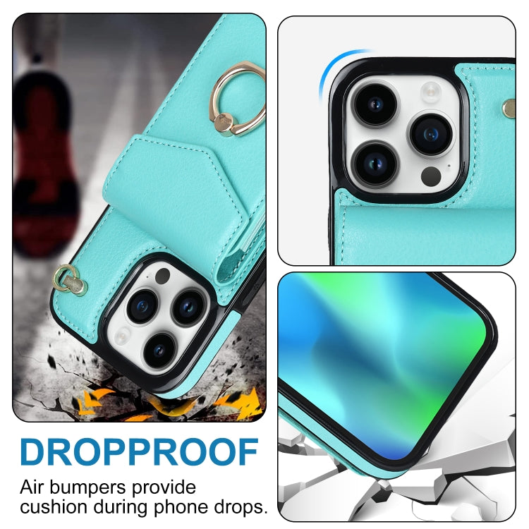 For iPhone 15 Pro Max Ring Holder RFID Card Slot Phone Case(Mint Green) - iPhone 15 Pro Max Cases by buy2fix | Online Shopping UK | buy2fix