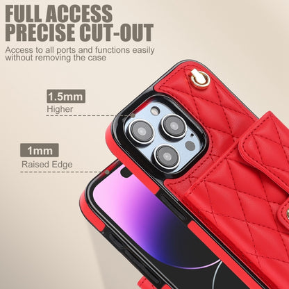 For iPhone 15 Pro Max Crossbody Rhombic Horizontal Wallet Leather Phone Case(Red) - iPhone 15 Pro Max Cases by buy2fix | Online Shopping UK | buy2fix