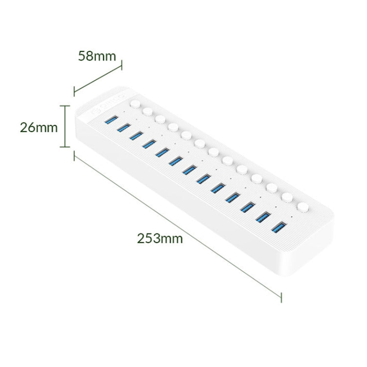 ORICO CT2U3-13AB Plastic Stripes 13 Ports USB 3.0 HUB with Individual Switches, Plug:EU Plug(White) - USB 3.0 HUB by ORICO | Online Shopping UK | buy2fix