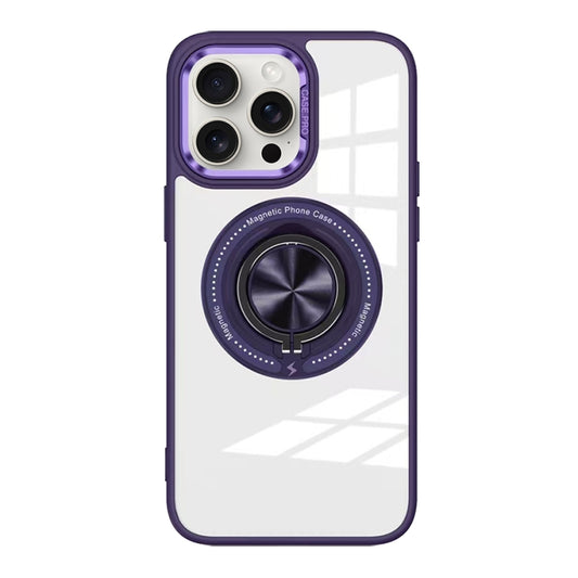For iPhone 15 Pro Max Magnetic Rotating Ring Holder Acrylic Phone Case(Dark Purple) - iPhone 15 Pro Max Cases by buy2fix | Online Shopping UK | buy2fix