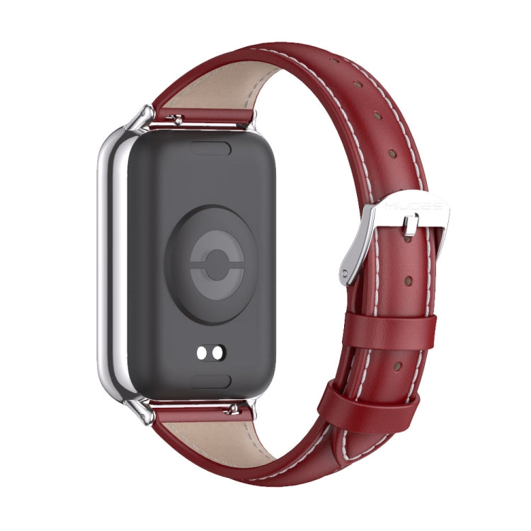 For Xiaomi Smart Band 9 Pro / 8 Pro Mijobs Genuine Leather Slim Watch Band(Red Silver) - Watch Bands by MIJOBS | Online Shopping UK | buy2fix