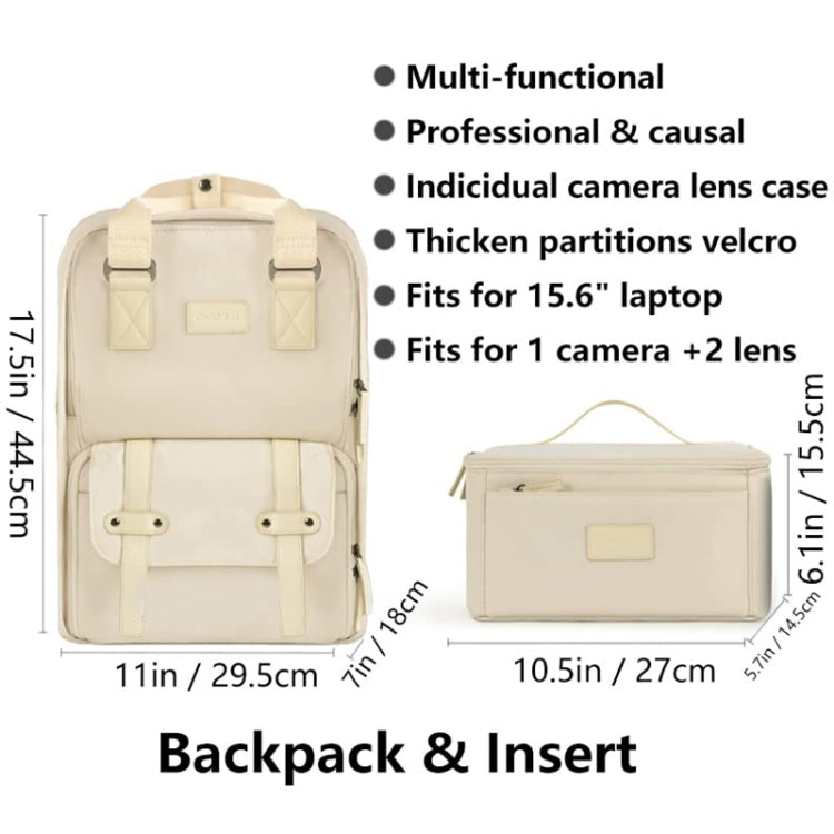 Cwatcun D78 Camera Laptop Backpack Bag With Detachable Insert Camera Case(Creamy White) - Backpack by Cwatcun | Online Shopping UK | buy2fix