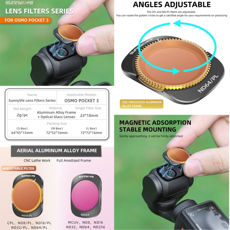 For DJI OSMO Pocket 3 Sunnylife Camera Lens Magnetic Metal Filter, Filter:4 in 1 ND8/16/32/64 - Lens Accessories by Sunnylife | Online Shopping UK | buy2fix