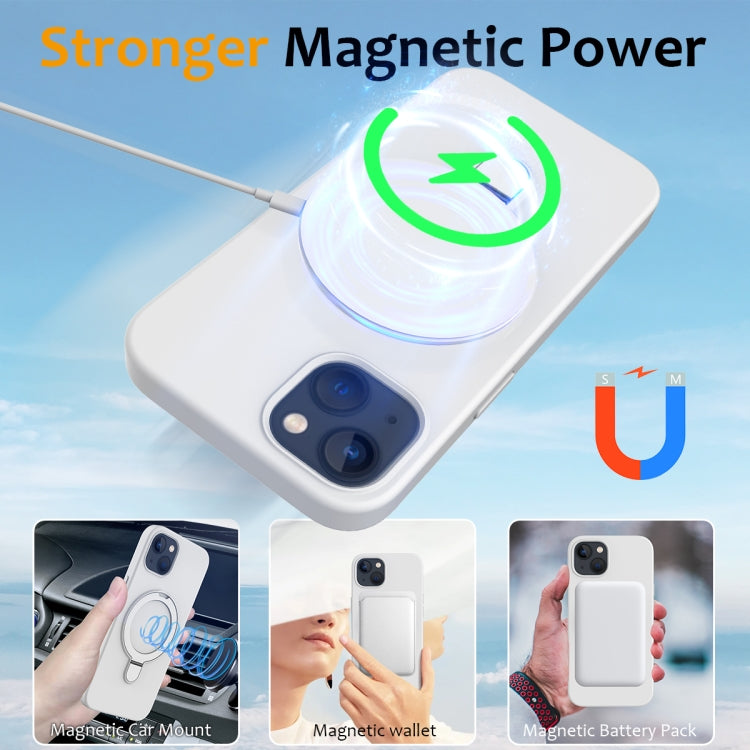 For iPhone 13 MagSafe Magnetic Liquid Silicone Phone Case with Ring Holder(White) - iPhone 13 Cases by buy2fix | Online Shopping UK | buy2fix