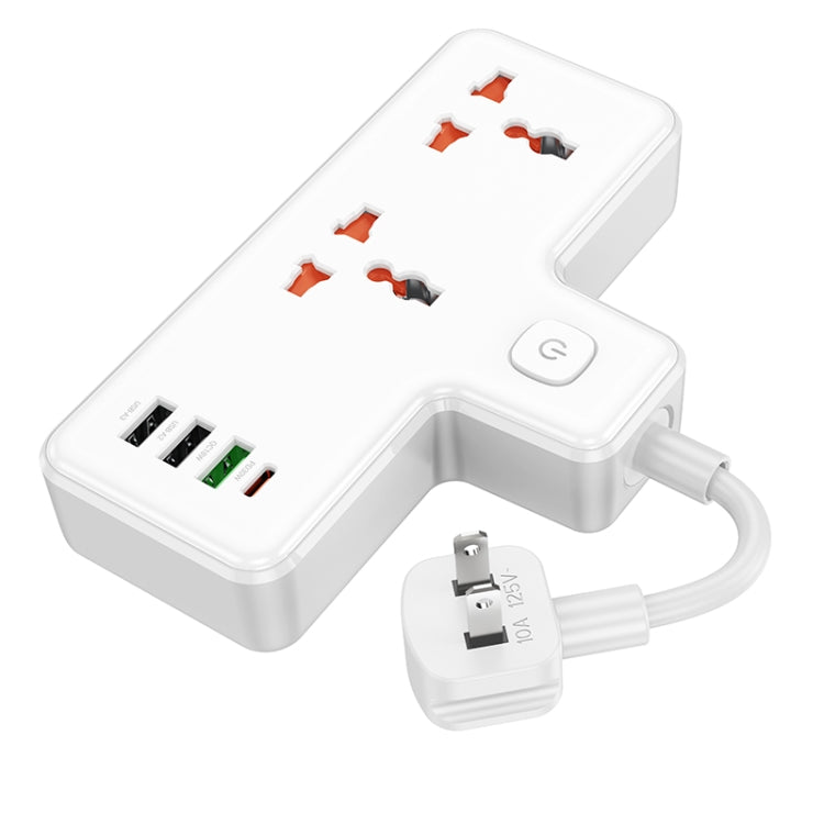 hoco AC12 Reise 2-position Expansion Socket with PD30W+3USB Ports, Cable Length: 8.5cm, US Plug(White) - Extension Socket by hoco | Online Shopping UK | buy2fix