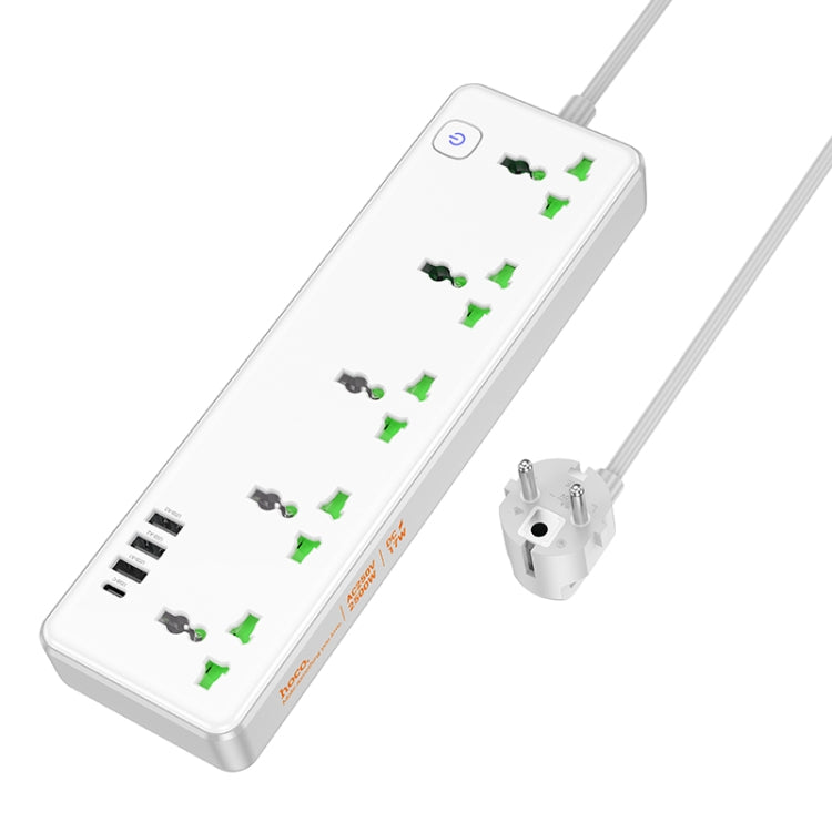 hoco AC13A Talento 5-position Socket with USB-C+3USB Ports, Cable Length: 1.5m, EU Plug(White) - Extension Socket by hoco | Online Shopping UK | buy2fix