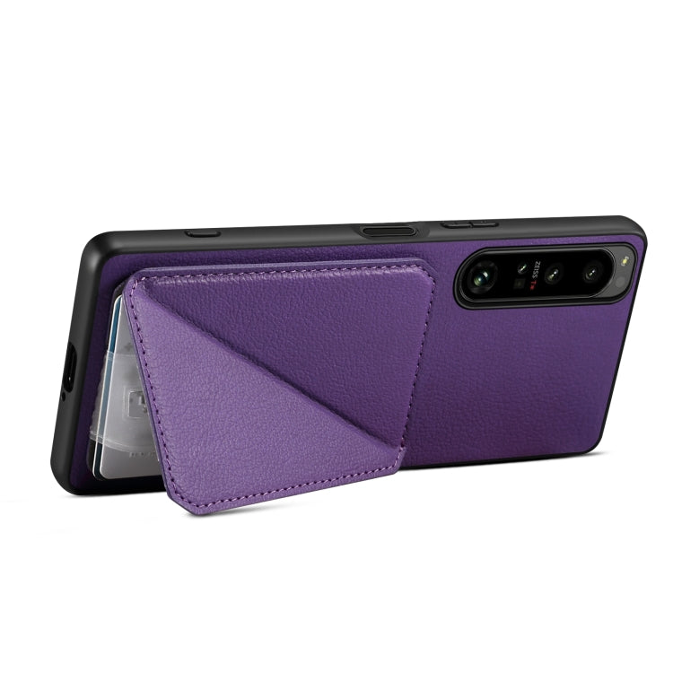 For Sony Xperia 5 III Denior Imitation Calf Leather Back Phone Case with Holder(Purple) - Sony Cases by Denior | Online Shopping UK | buy2fix