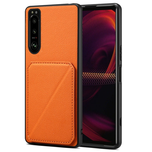 For Sony Xperia 5 III Denior Imitation Calf Leather Back Phone Case with Holder(Orange) - Sony Cases by Denior | Online Shopping UK | buy2fix