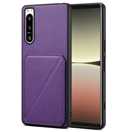 For Sony Xperia 5 IV Denior Imitation Calf Leather Back Phone Case with Holder(Purple) - Sony Cases by Denior | Online Shopping UK | buy2fix