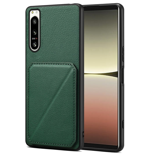 For Sony Xperia 5 IV Denior Imitation Calf Leather Back Phone Case with Holder(Green) - Sony Cases by Denior | Online Shopping UK | buy2fix