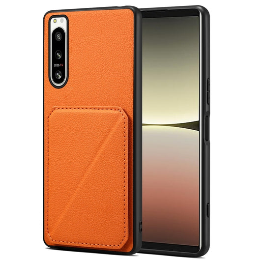 For Sony Xperia 5 IV Denior Imitation Calf Leather Back Phone Case with Holder(Orange) - Sony Cases by Denior | Online Shopping UK | buy2fix