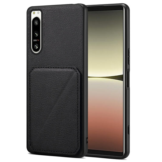 For Sony Xperia 5 IV Denior Imitation Calf Leather Back Phone Case with Holder(Black) - Sony Cases by Denior | Online Shopping UK | buy2fix