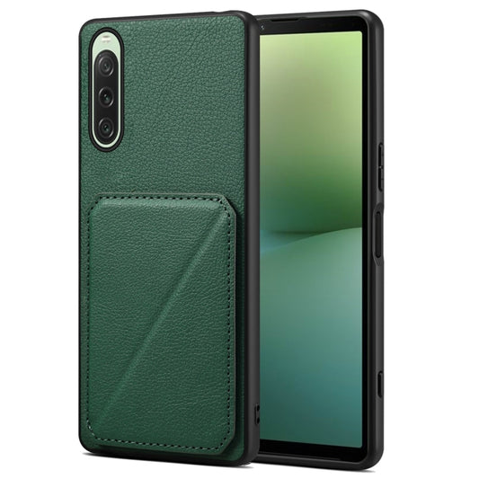 For Sony Xperia 10 V Denior Imitation Calf Leather Back Phone Case with Holder(Green) - Sony Cases by Denior | Online Shopping UK | buy2fix