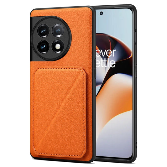 For OnePlus Ace 2 / 11R 5G Denior Imitation Calf Leather Back Phone Case with Holder(Orange) - OnePlus Cases by Denior | Online Shopping UK | buy2fix