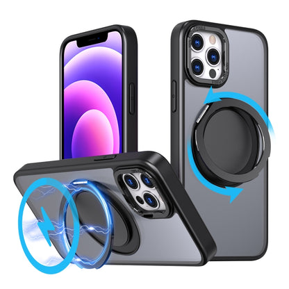 For iPhone 12 Pro 360-degree Rotating MagSafe Magnetic Holder Phone Case(Black) - iPhone 12 / 12 Pro Cases by buy2fix | Online Shopping UK | buy2fix