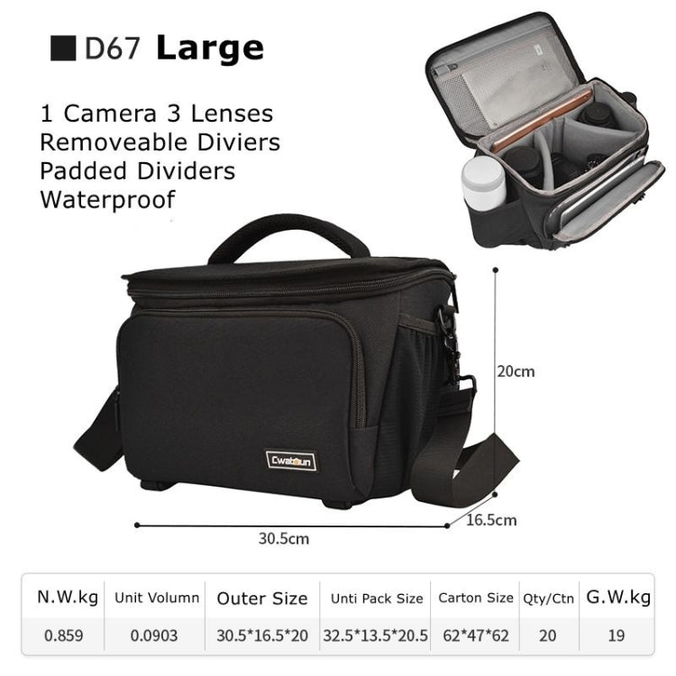 Cwatcun D67 Crossbody Camera Bag Photography Lens Shoulder Bag, Size:30.5 x 16.5 x 20cm L(Black) - Strap Satchel by Cwatcun | Online Shopping UK | buy2fix