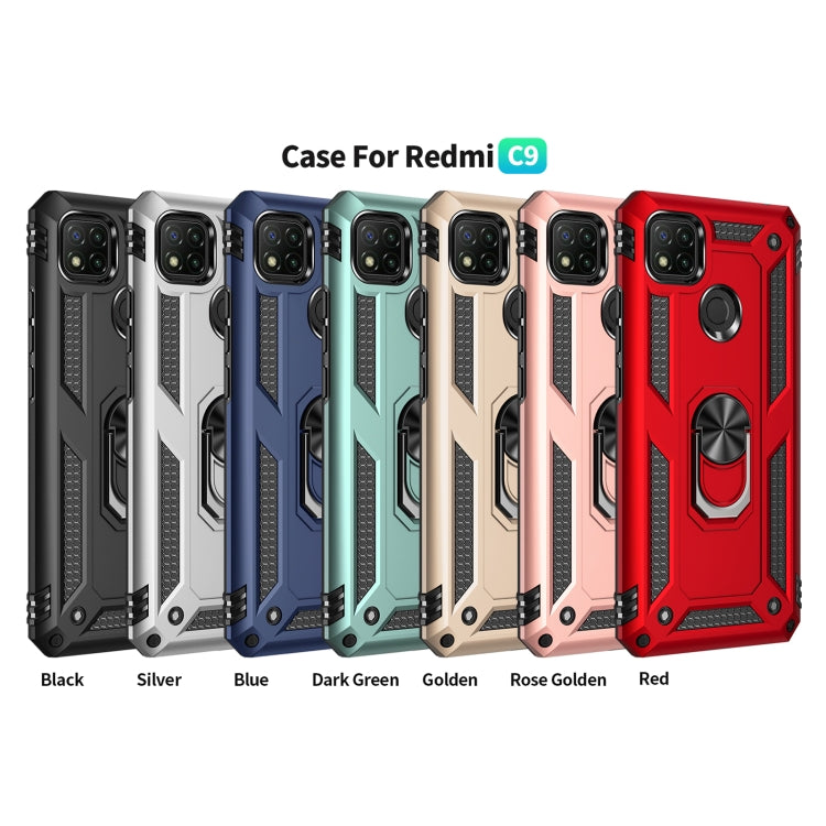 For Xiaomi Redmi 9C Shockproof TPU + PC Protective Case with 360 Degree Rotating Holder(Gold) - Xiaomi Accessories by buy2fix | Online Shopping UK | buy2fix