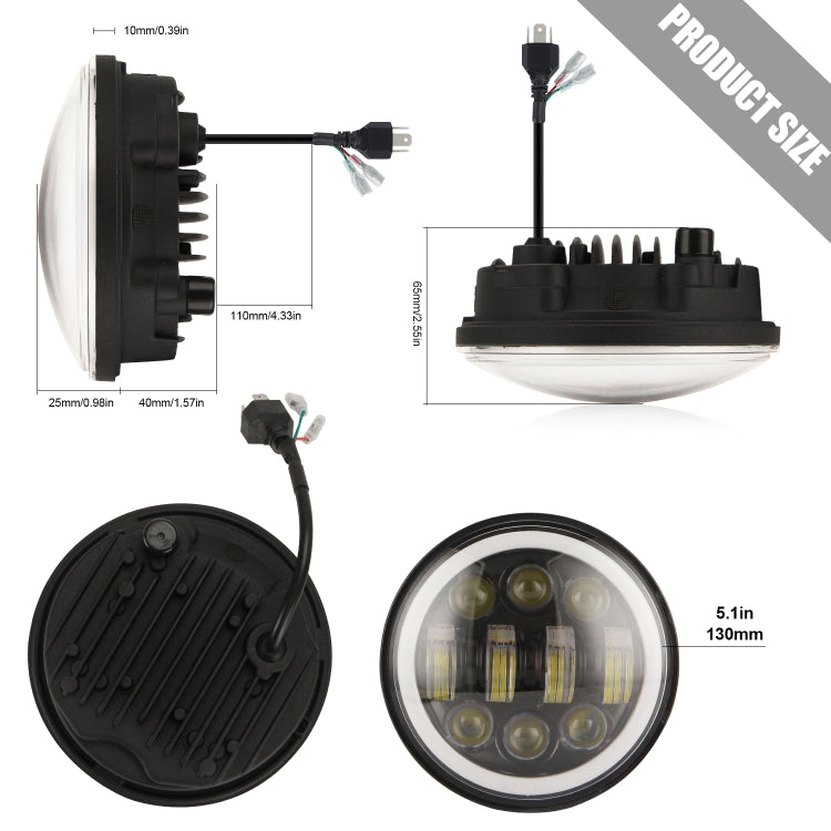 EagleVision DC9-30V 35W 6000K 4000LM 5.75 inch Round Motorcycle 6LEDs Headlight with Angel Eye for Harley-Davidson - Headlights by buy2fix | Online Shopping UK | buy2fix