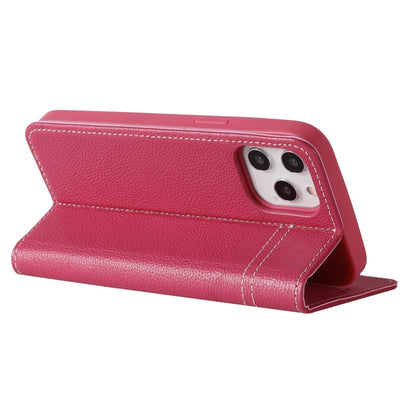 For iPhone 12 Pro Max GEBEI Top-grain Leather Horizontal Flip Protective Case with Holder & Card Slots(Rose Red) - iPhone 12 Pro Max Cases by GEBEI | Online Shopping UK | buy2fix