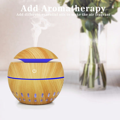 Wood Grain USB Hollowed-out Humidifier Seven Color Aromatherapy Lamp Automatic Alcohol Sprayer with Remote Control(Light Brown-2) - Home & Garden by buy2fix | Online Shopping UK | buy2fix