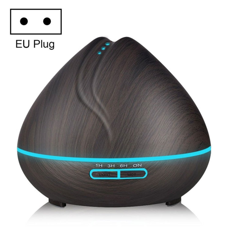 Peach Shape Wood Grain Remote Control Ultrasonic Humidifier Aromatherapy Machine Automatic Alcohol Sprayer with LED Lights, Capacity: 400mL, EU Plug (Dark Wood Color) - Home & Garden by buy2fix | Online Shopping UK | buy2fix