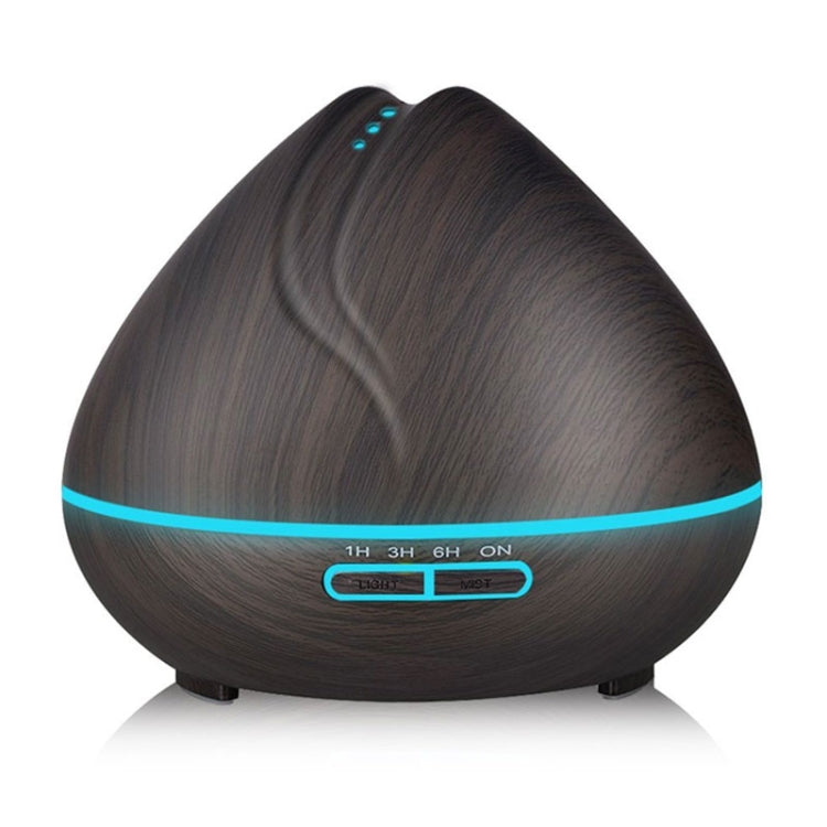 Peach Shape Wood Grain Remote Control Ultrasonic Humidifier Aromatherapy Machine Automatic Alcohol Sprayer with LED Lights, Capacity: 400mL, EU Plug (Dark Wood Color) - Home & Garden by buy2fix | Online Shopping UK | buy2fix