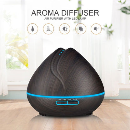 Peach Shape Wood Grain Remote Control Ultrasonic Humidifier Aromatherapy Machine Automatic Alcohol Sprayer with LED Lights, Capacity: 400mL, EU Plug (Dark Wood Color) - Home & Garden by buy2fix | Online Shopping UK | buy2fix