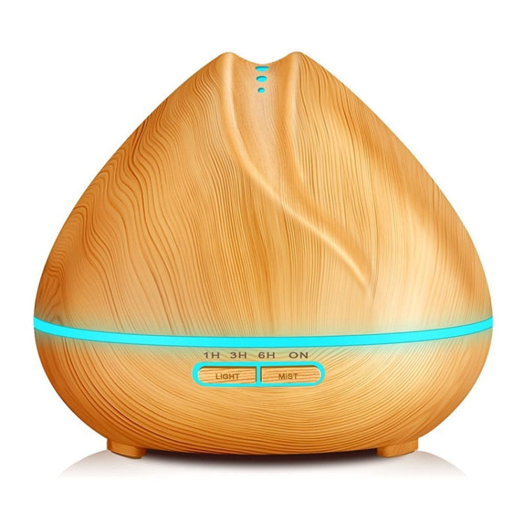 Peach Shape Wood Grain Remote Control Ultrasonic Humidifier Aromatherapy Machine Automatic Alcohol Sprayer with LED Lights, Capacity: 400mL, UK Plug (Light Wood Color) - Home & Garden by buy2fix | Online Shopping UK | buy2fix