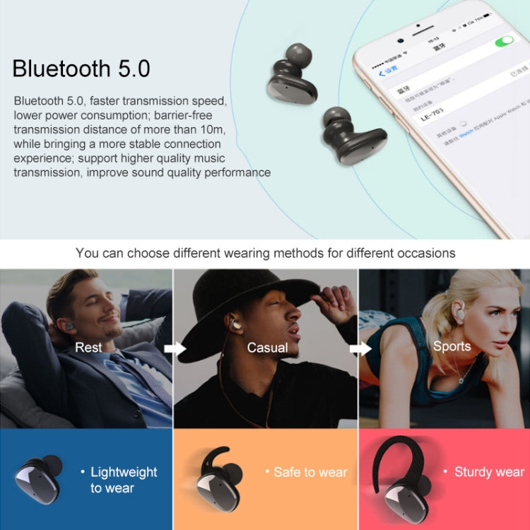 LE-703 Bluetooth 5.0 Waterproof True Wireless Sports Bluetooth Earphone (White) - TWS Earphone by buy2fix | Online Shopping UK | buy2fix