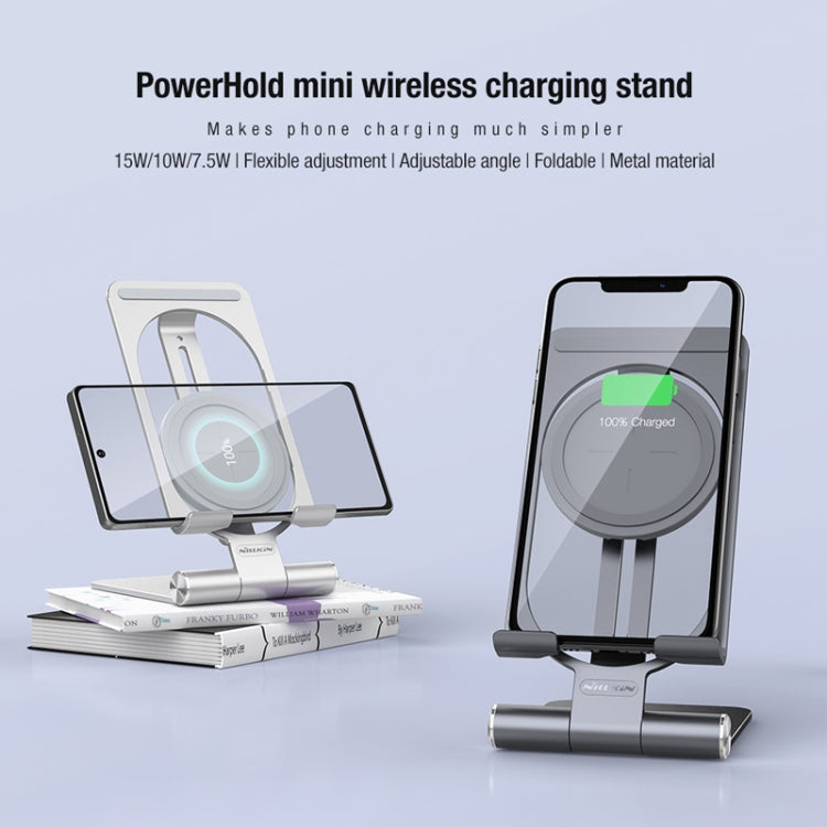 NILLKIN 2 in 1 15W PoweHold Mini Vertical Foldable Detachable Wireless Charger Mobile Phone Holder (Silver) - Apple Accessories by NILLKIN | Online Shopping UK | buy2fix